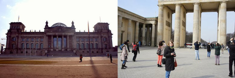 The Bundestag on the left, essential Brandenburg Gate pic on the right (source - Calum)