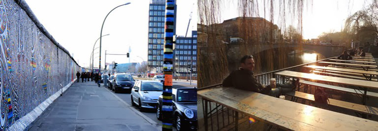 The East Side Gallery running down the street. See Fernsehturm in the distance (source - Calum)